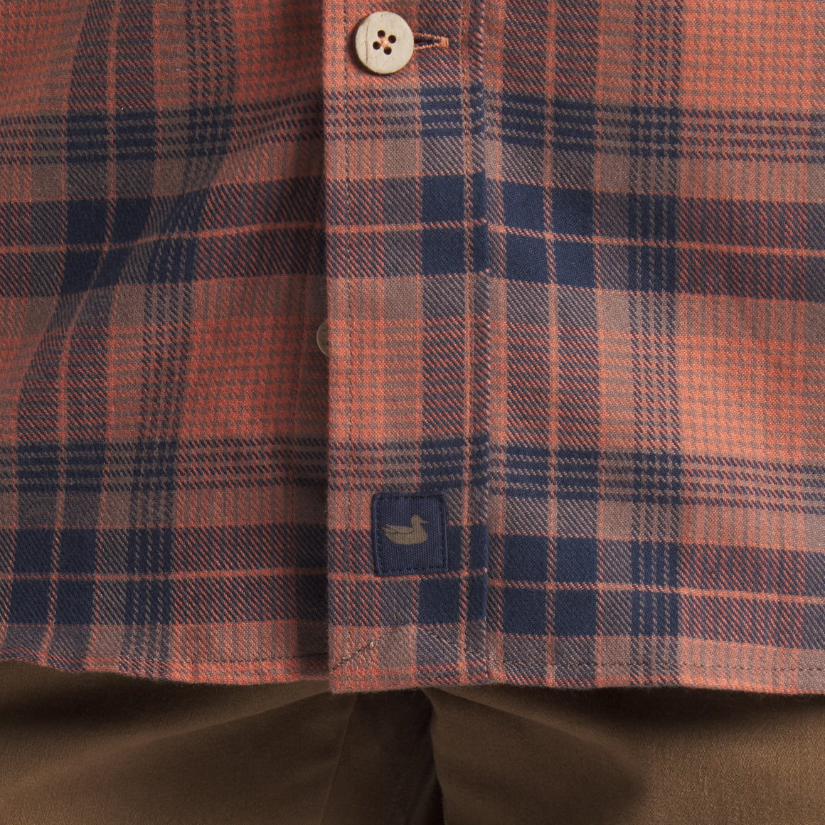 Stone Brown & Navy Plaid | On Model | Detail